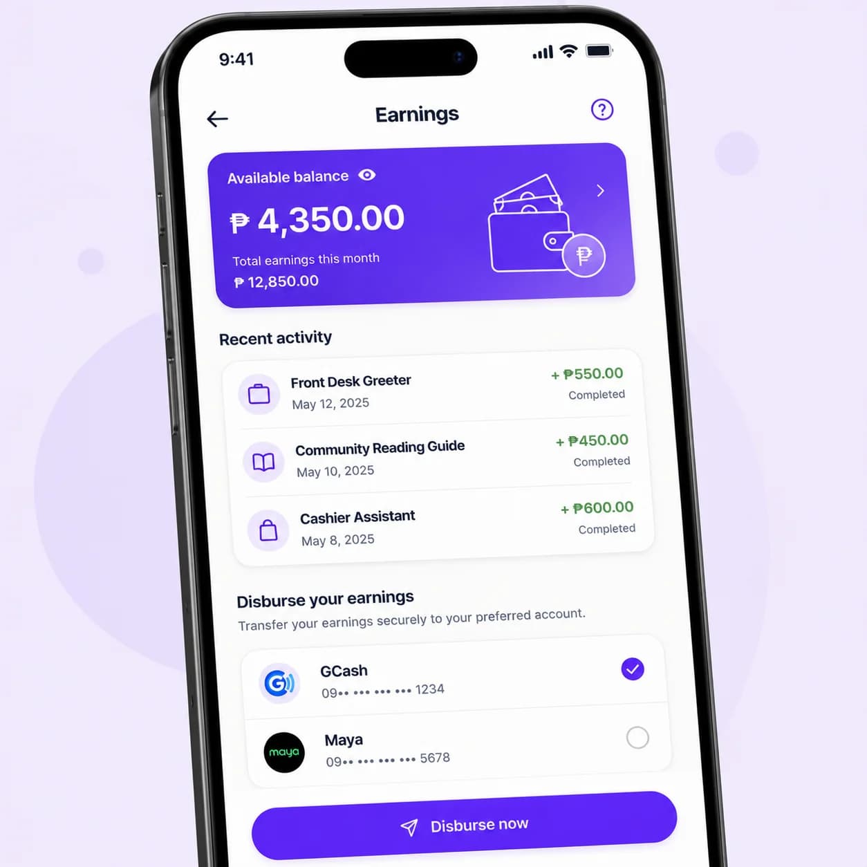 See your earnings, clearly and simply.